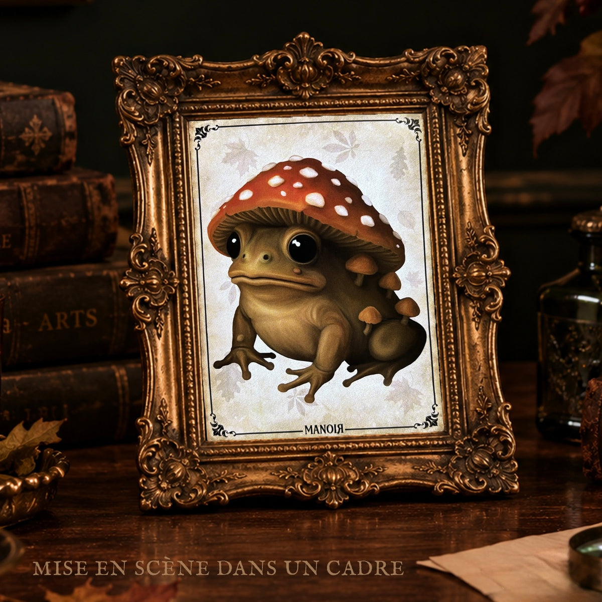 Carte postale Crapaud Amanite. Illustration automnale