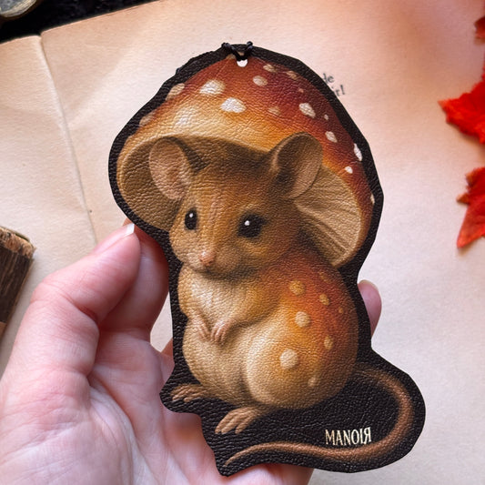 Marque Page/Decoration Souris Champignon, Simili cuir illustré