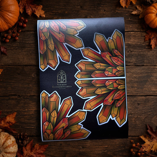 Cristaux d’automne. Sticker fenêtre vitrail. Décoration repositionnable à découper