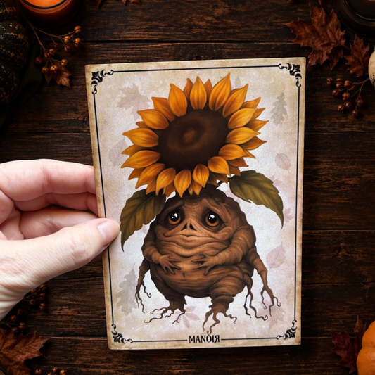 Carte postale Mandragore Tournesol. Illustration automnale