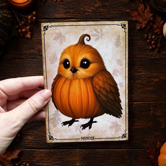 Carte postale Oiseau Citrouille. Illustration automnale