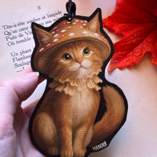 Marque Page/Decoration Chat Champignon en Simili cuir illustré