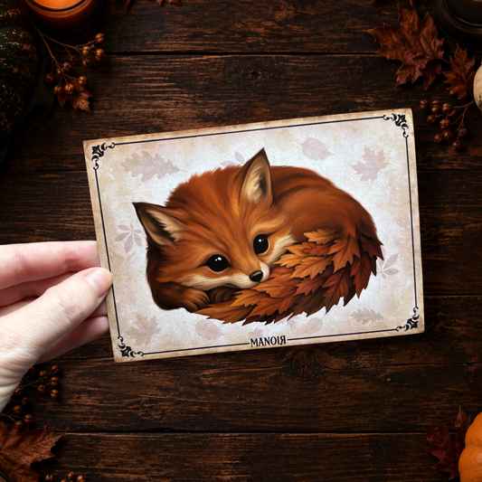 Carte postale Renard de Feuilles. Illustration automnale