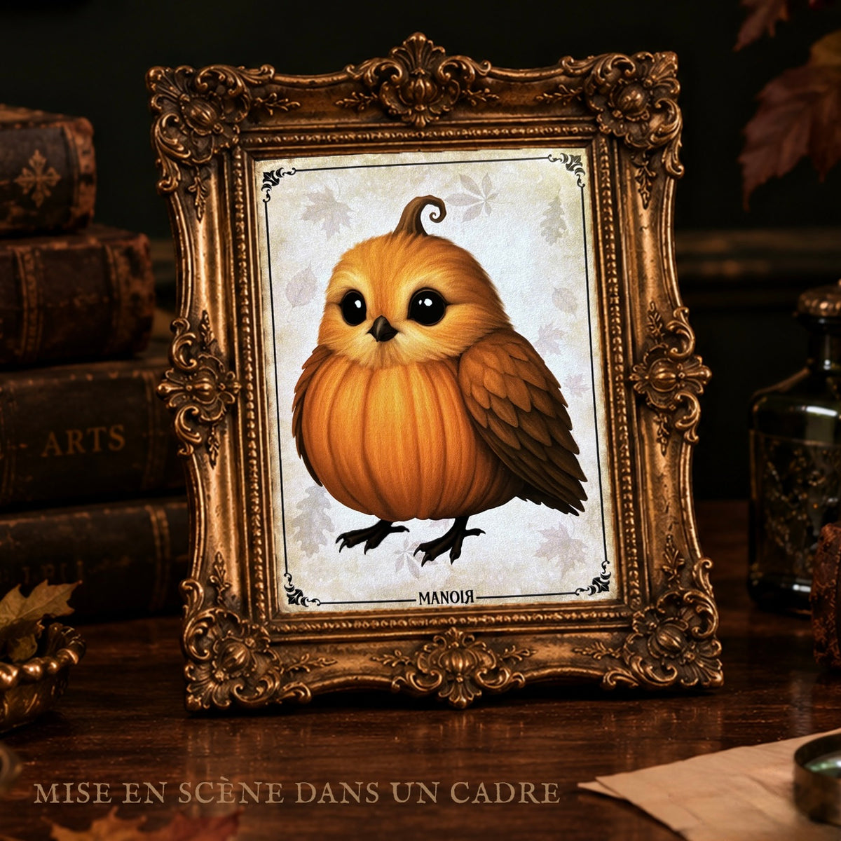 Carte postale Oiseau Citrouille. Illustration automnale
