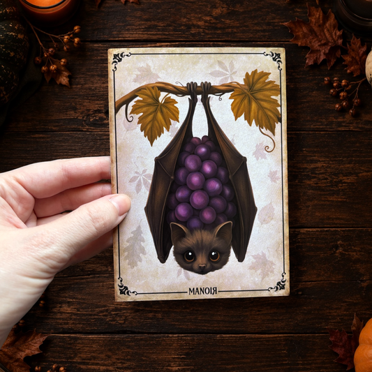 Carte postale Chauve-souris Raisin. Illustration automnale