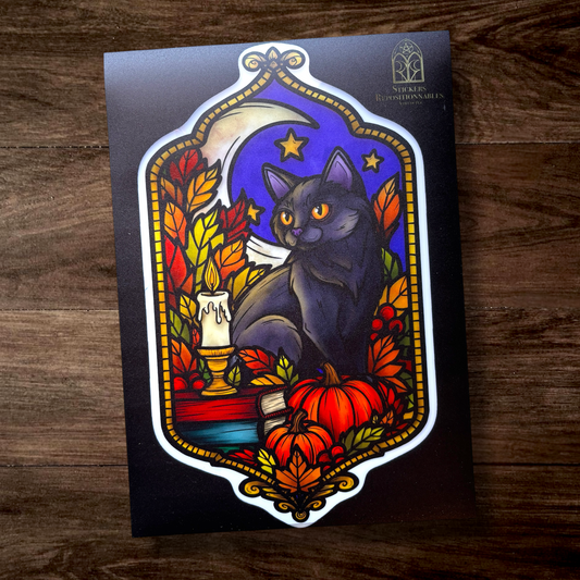 Salem. Stickers fenêtre vitrail. Décoration repositionnable à découper