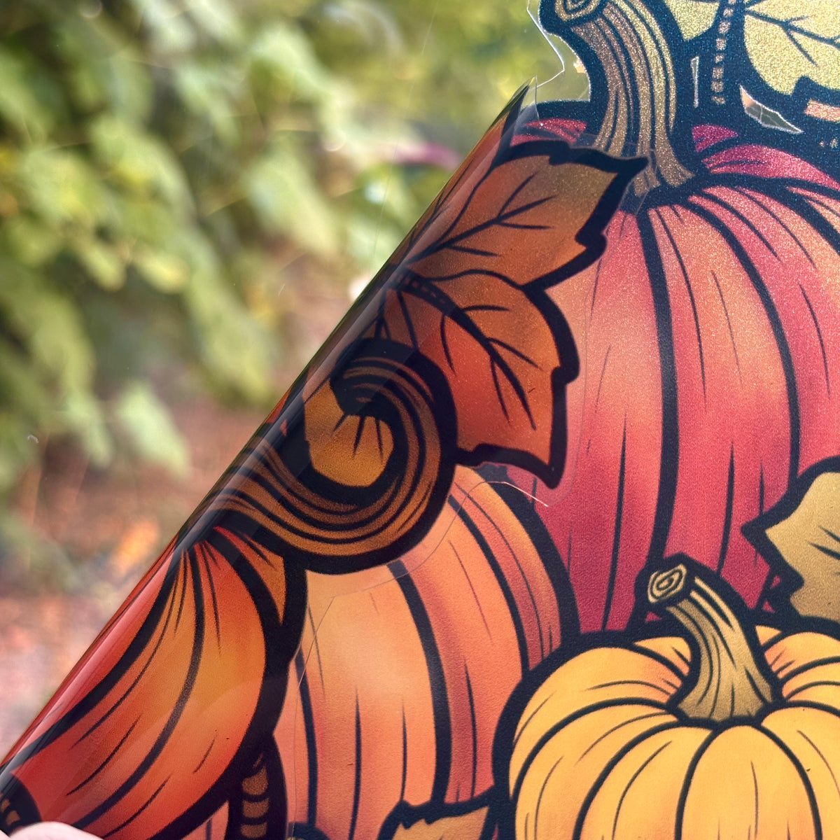 Autumn pumpkins. Stained glass window sticker. Repositionable cut-out decoration