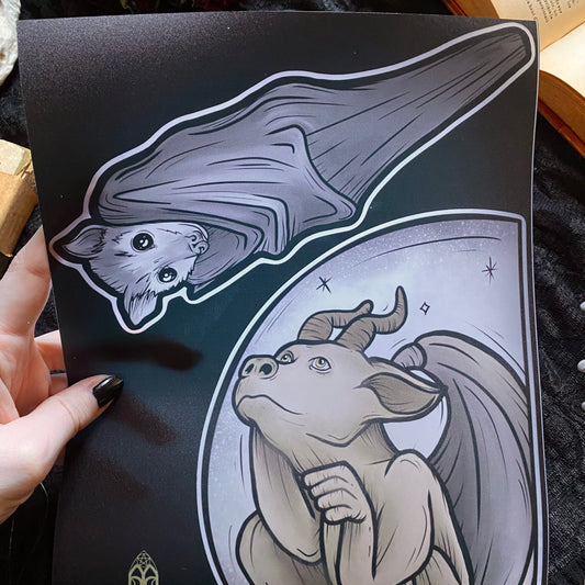 La Gargouille et la Chauve-souris. Stickers repositionnables. A4 à découper