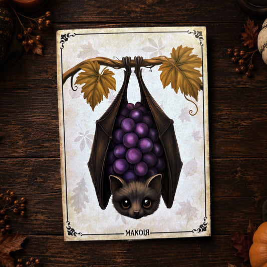 Carte postale Chauve-souris Raisin. Illustration automnale