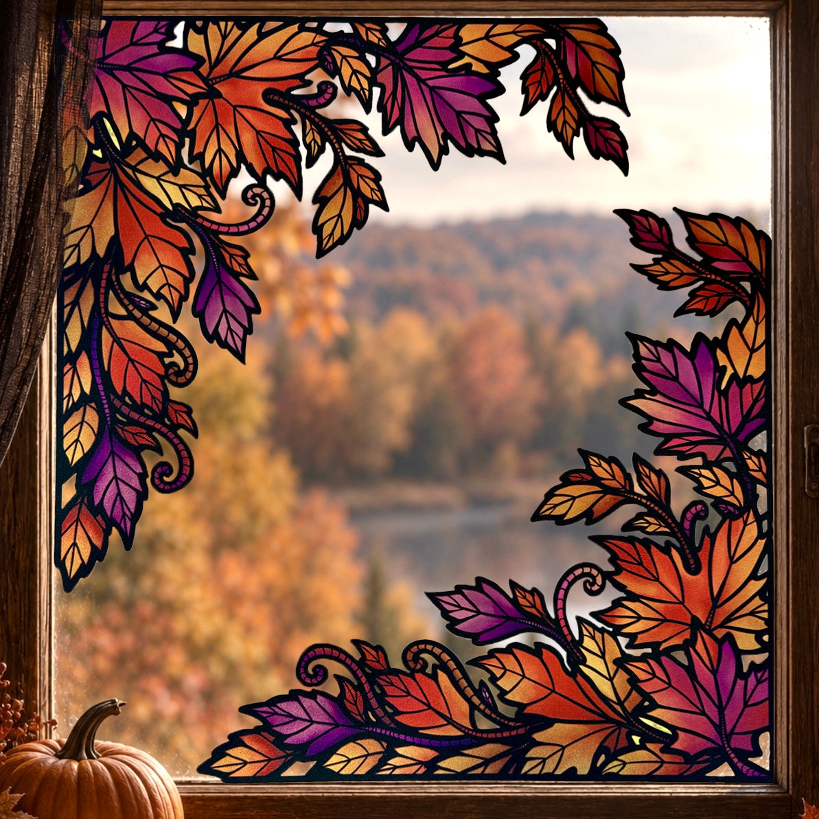 Forêt d’Halloween. Stickers fenêtre vitrail. Décoration repositionnable à découper