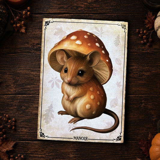 Carte postale Souris Amanite. Illustration automnale