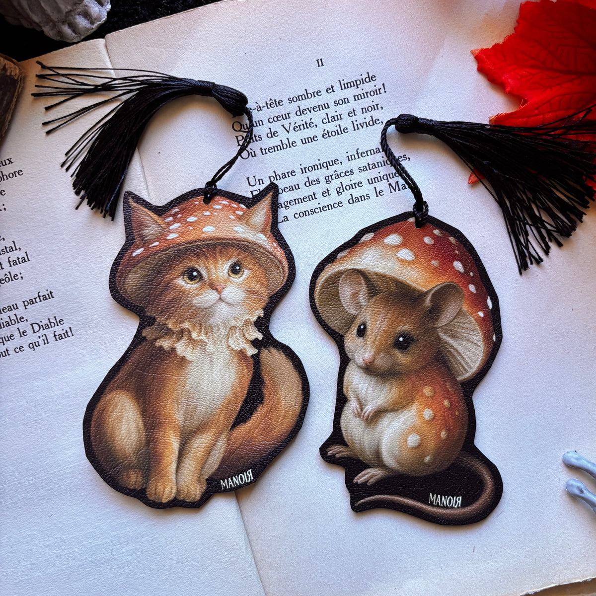 Marque Page/Decoration Souris Champignon, Simili cuir illustré