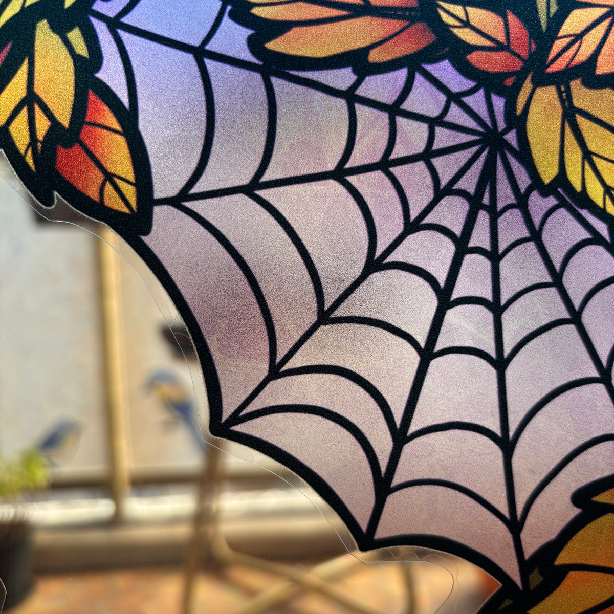 Nuit d’octobre. Stickers fenêtre vitrail. Citrouilles & toile d’araignée. Décoration repositionnable à découper