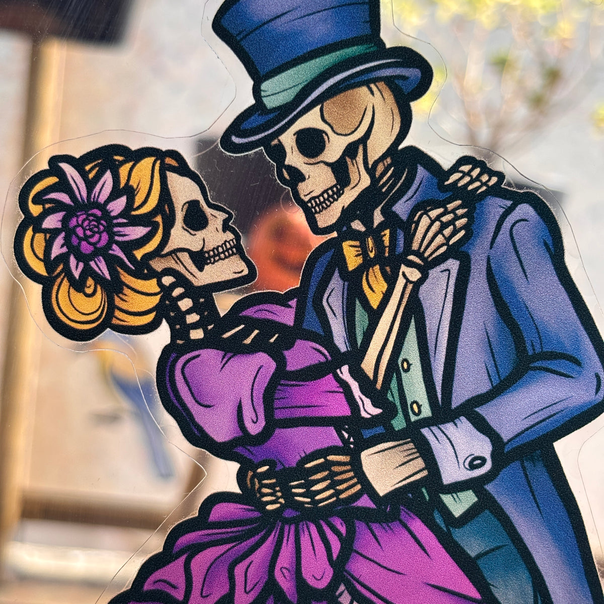 Danse Macabre. Stickers fenêtre vitrail. Décoration repositionnable à découper