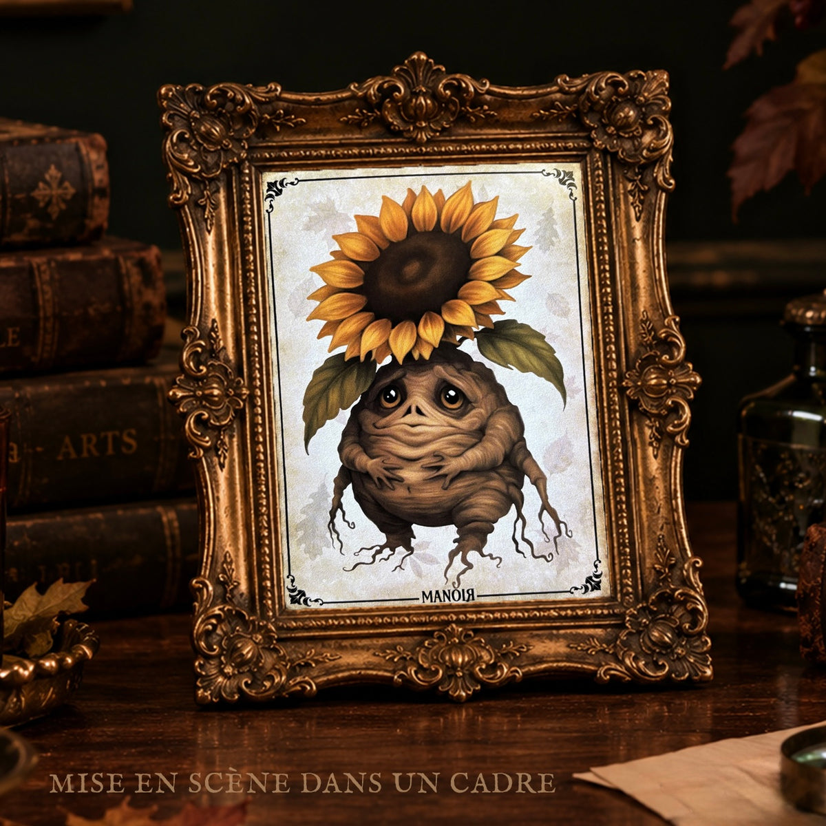 Carte postale Mandragore Tournesol. Illustration automnale