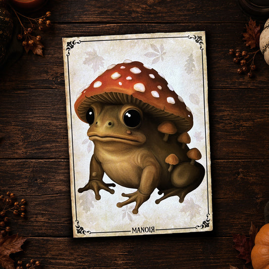 Carte postale Crapaud Amanite. Illustration automnale