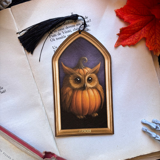 Marque Page/Decoration Hibou Citrouille en Simili cuir illustré