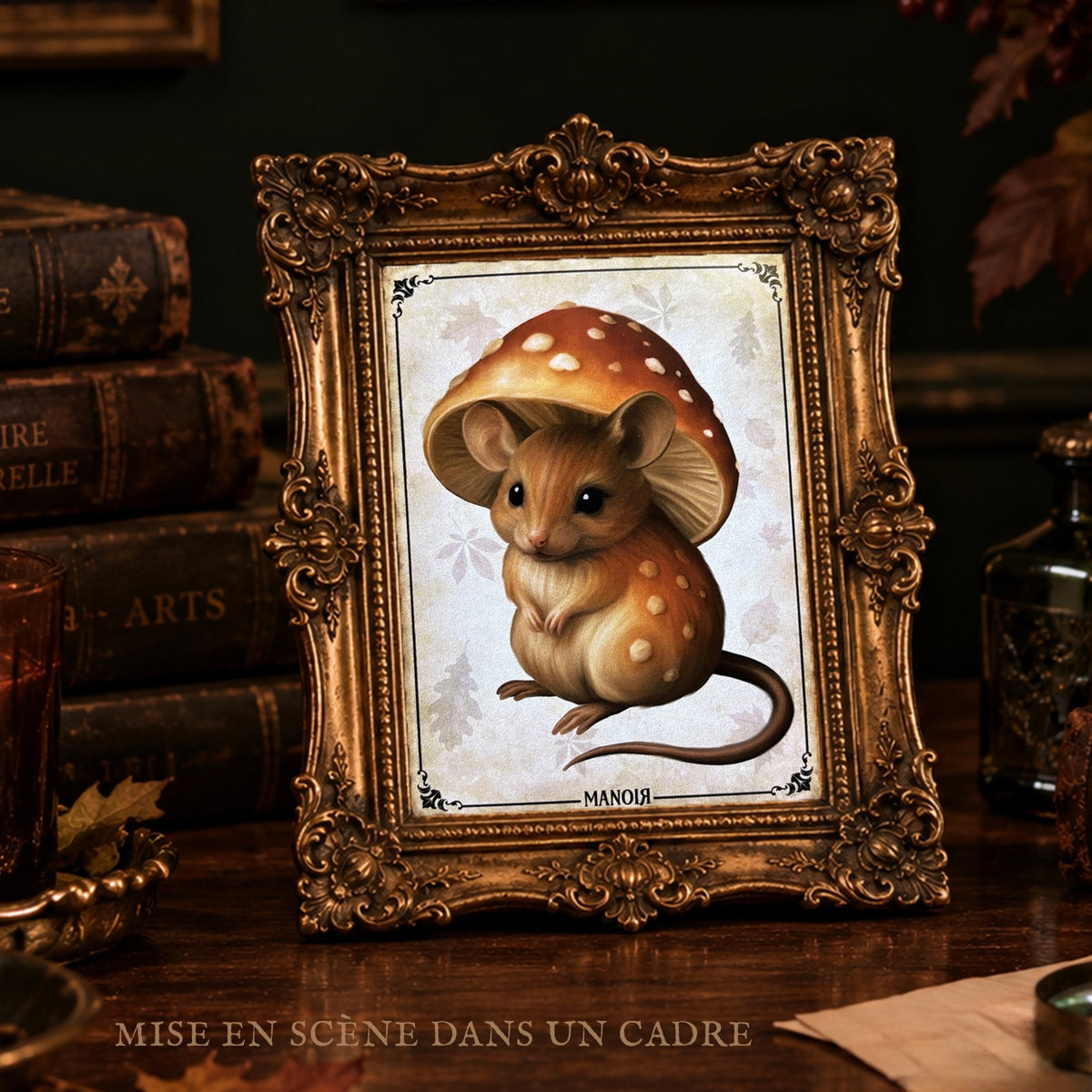 Carte postale Souris Amanite. Illustration automnale