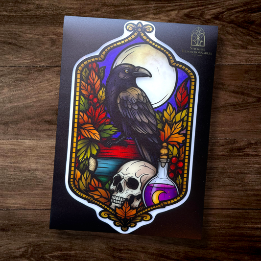 Le gardien du Grimoire. Stickers fenêtre vitrail. Décoration repositionnable à découper
