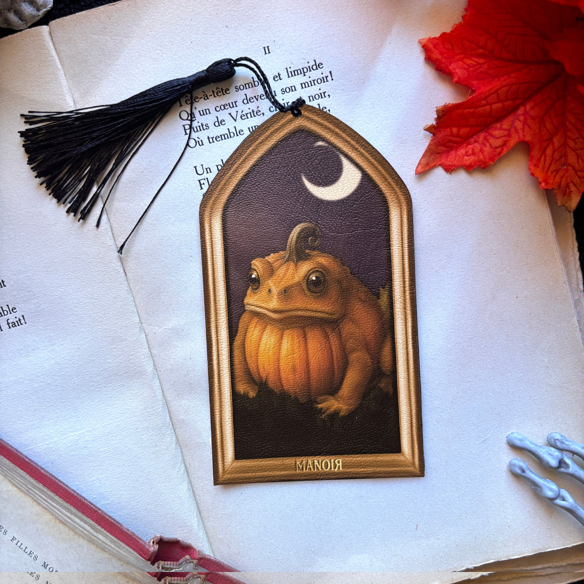 Marque Page/Decoration Crapaud Citrouille en Simili cuir illustré