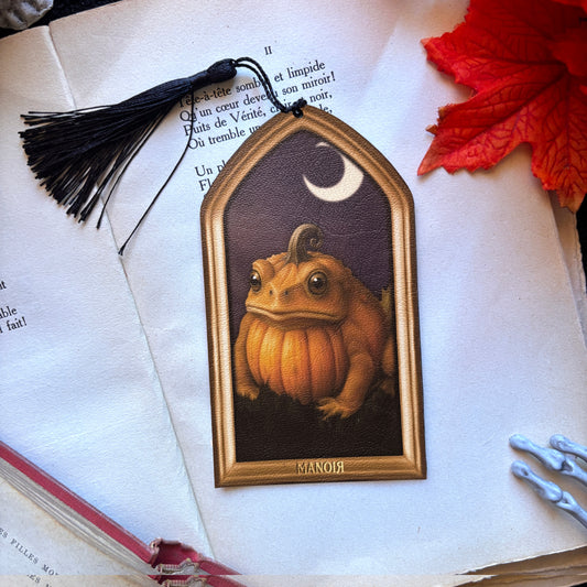 Marque Page/Decoration Crapaud Citrouille en Simili cuir illustré