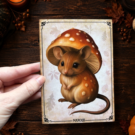 Carte postale Souris Amanite. Illustration automnale