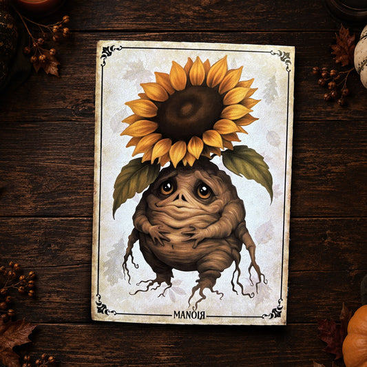 Carte postale Mandragore Tournesol. Illustration automnale