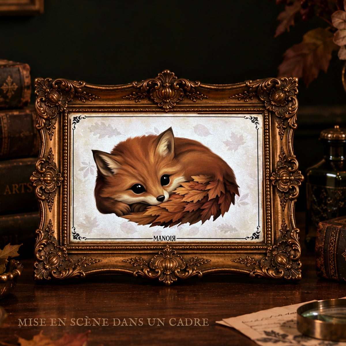Carte postale Renard de Feuilles. Illustration automnale