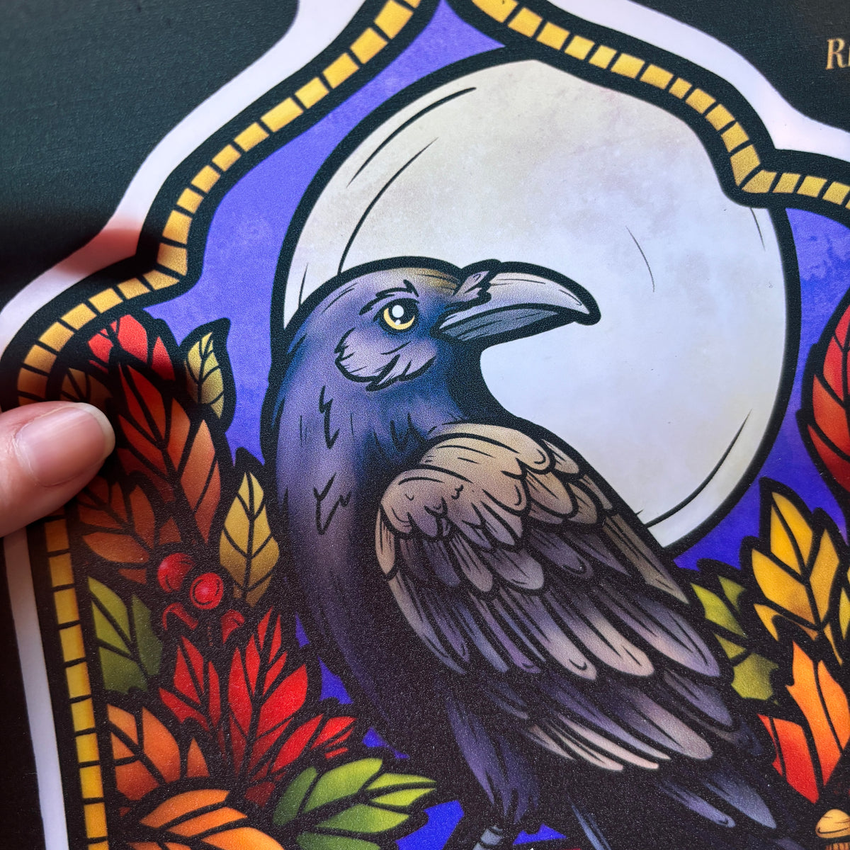 Le gardien du Grimoire. Stickers fenêtre vitrail. Décoration repositionnable à découper