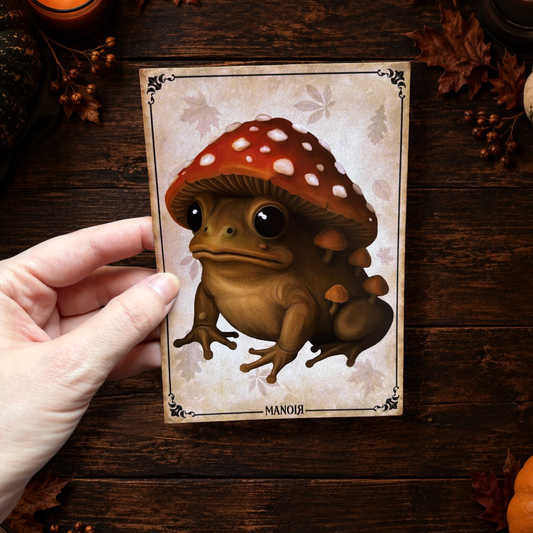 Carte postale Crapaud Amanite. Illustration automnale