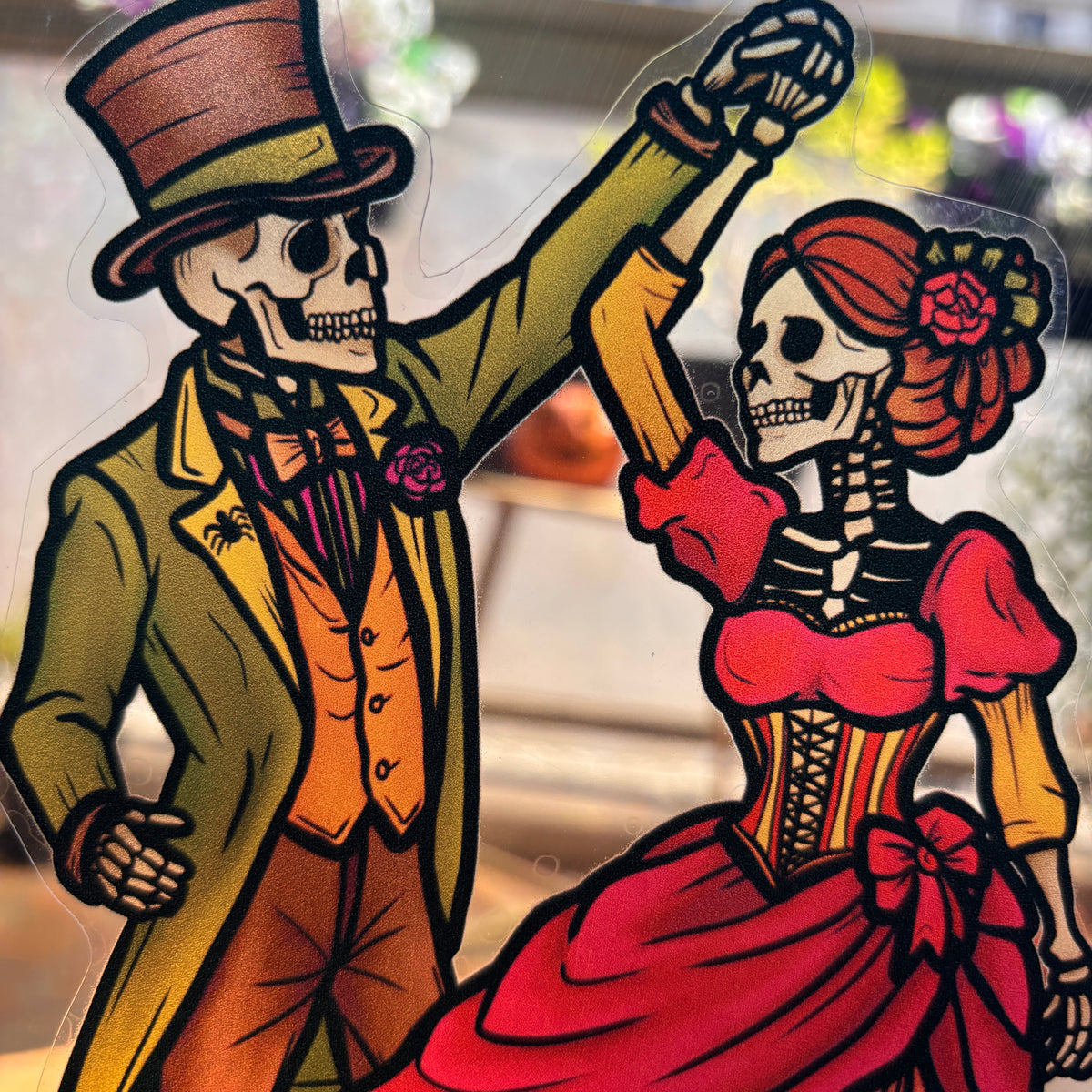 Danse Macabre. Stickers fenêtre vitrail. Décoration repositionnable à découper