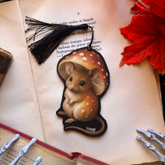 Marque Page/Decoration Souris Champignon, Simili cuir illustré