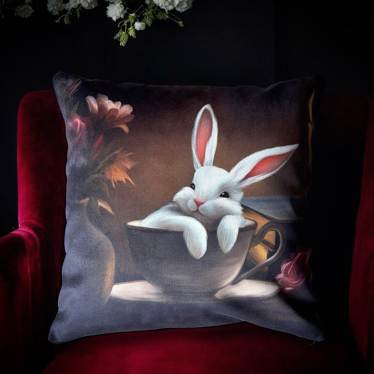 L’heure du Lapin. Housse de coussin velours