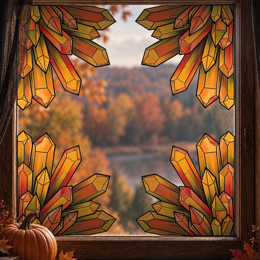 Cristaux d’automne. Sticker fenêtre vitrail. Décoration repositionnable à découper