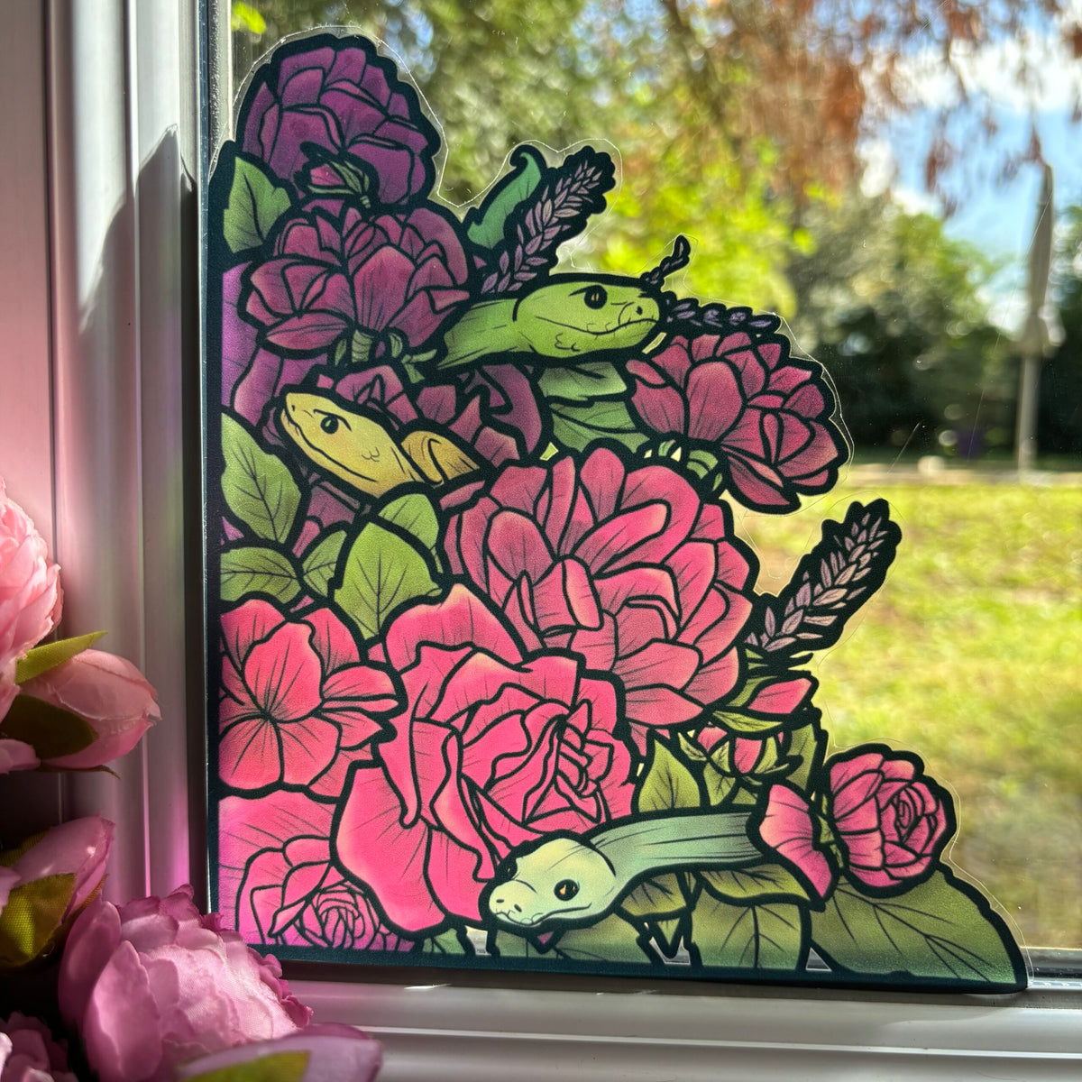 Du venin dans les roses. Sticker repositionnable. À assortir aux coins fleurs de cerisier. A4 à découper.