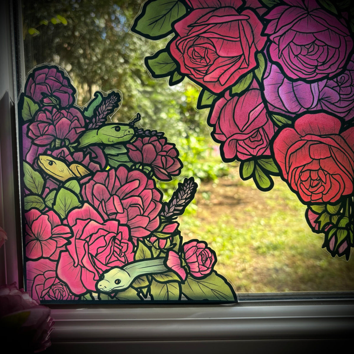 Du venin dans les roses. Sticker repositionnable. À assortir aux coins fleurs de cerisier. A4 à découper.