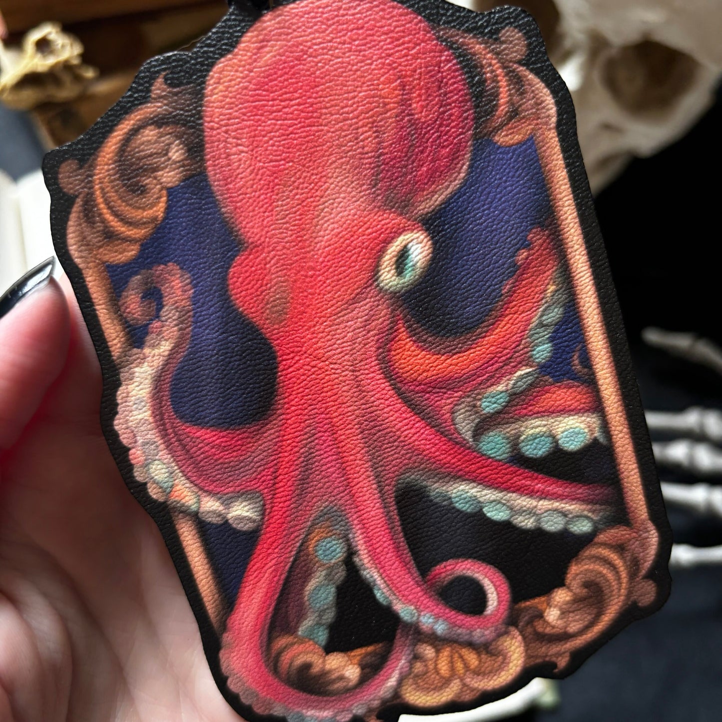Kraken. Marque page, décoration. Tissu simili cuir