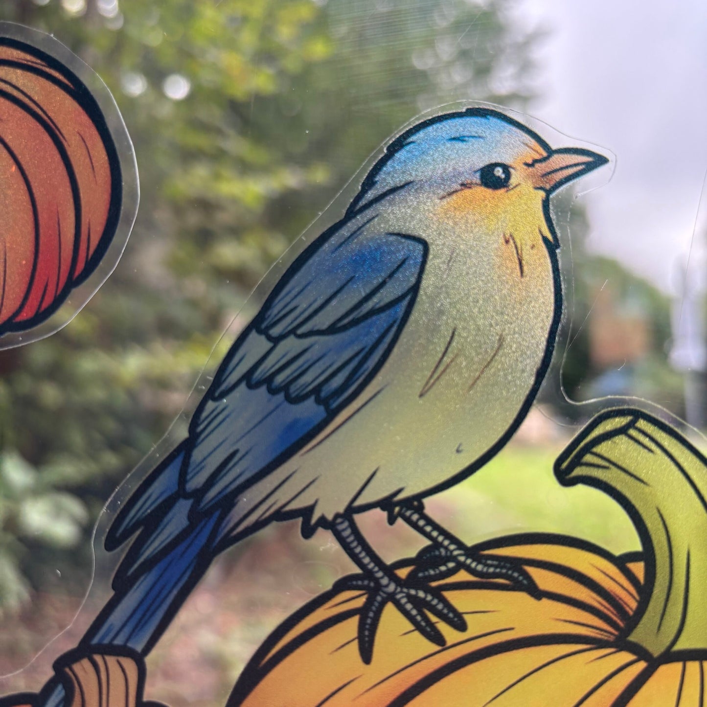 Citrouilles et oiseaux bleus. Stickers repositionnables. A4 à découper.