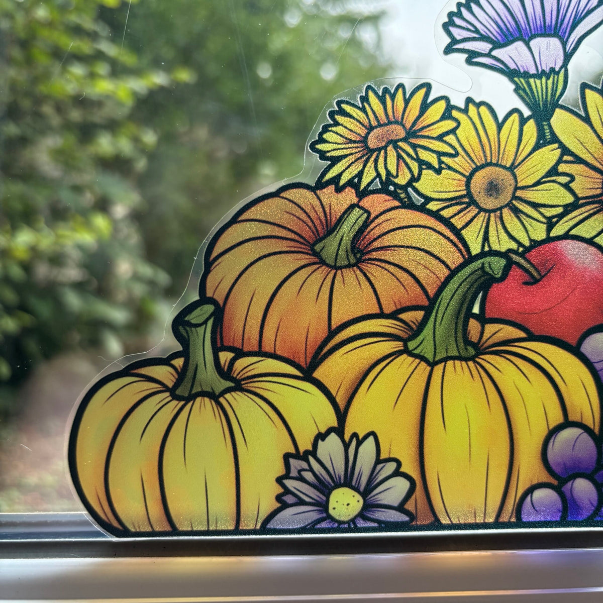Citrouilles &amp; Fleurs (4 motifs). Stickers repositionnables. A4 à découper.