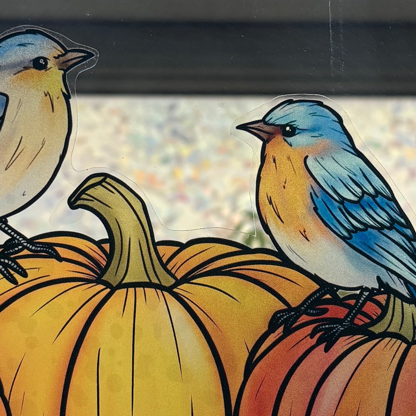 Citrouilles et oiseaux bleus. Stickers repositionnables. A4 à découper.