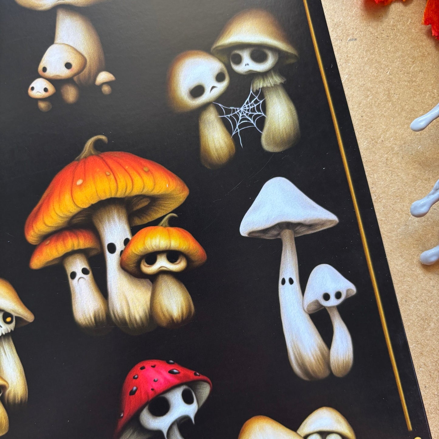 Champignons Curieux. Planche Illustrée, Forêt Sombre Enchantée. Impression A4