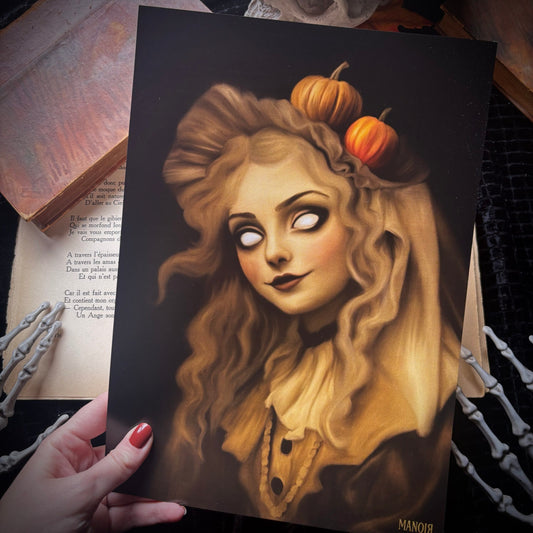 La sorcière de Samhain. Illustration poupée d’automne Halloween. Impression A4