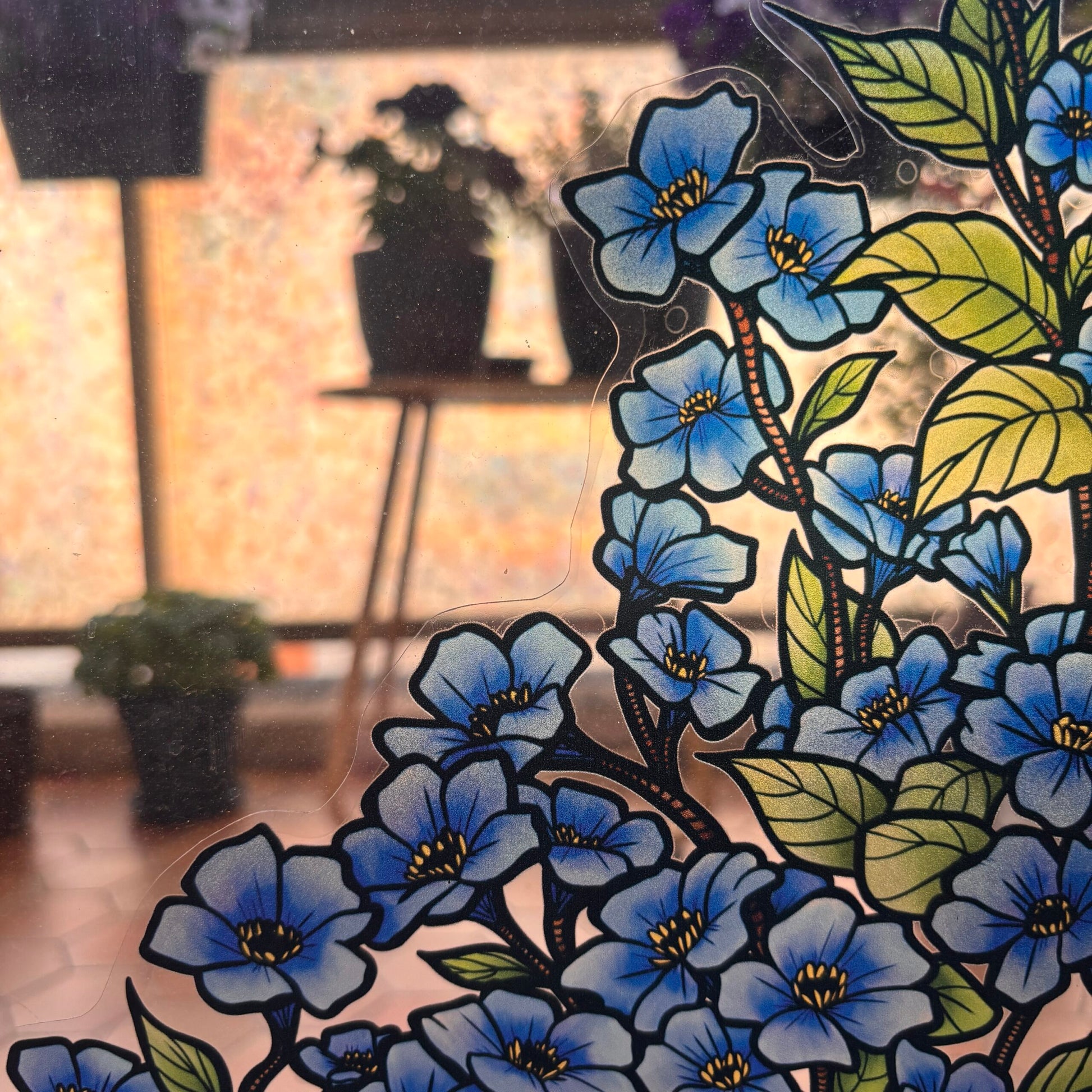 Les Myosotis. Stickers vitrail. Repositionnables. A4 à découper.