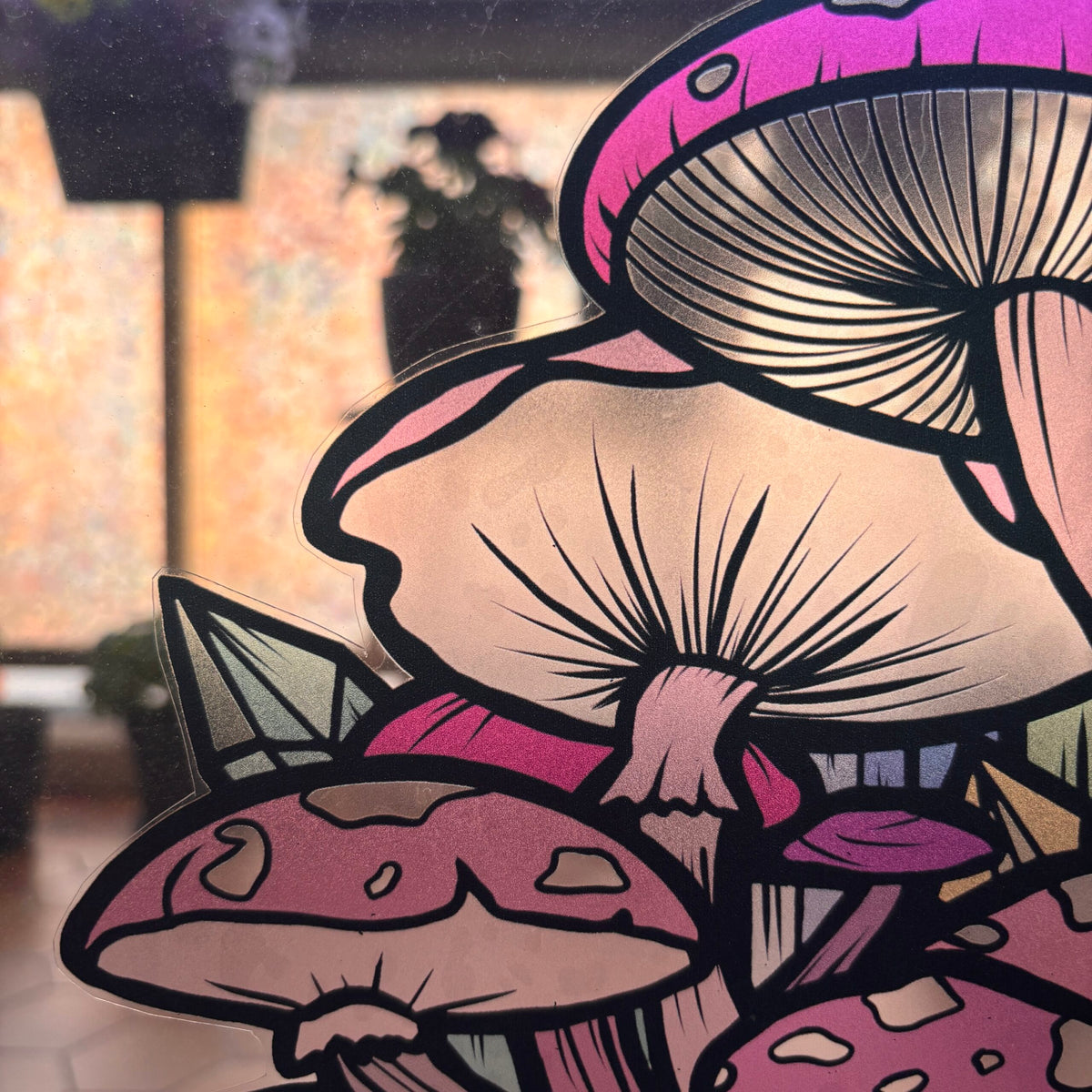 Pivoines et Champignons roses. Stickers repositionnables. A4 à découper.