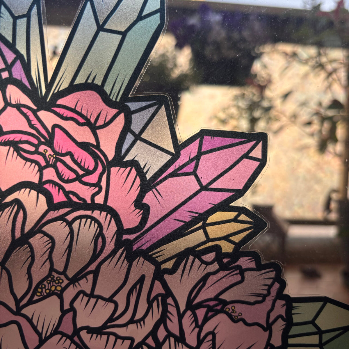 Pivoines et Champignons roses. Stickers repositionnables. A4 à découper.