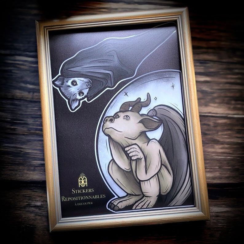La Gargouille et la Chauve-souris. Stickers repositionnables. A4 à découper