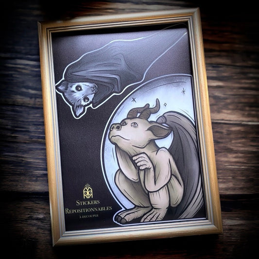 La Gargouille et la Chauve-souris. Stickers repositionnables. A4 à découper