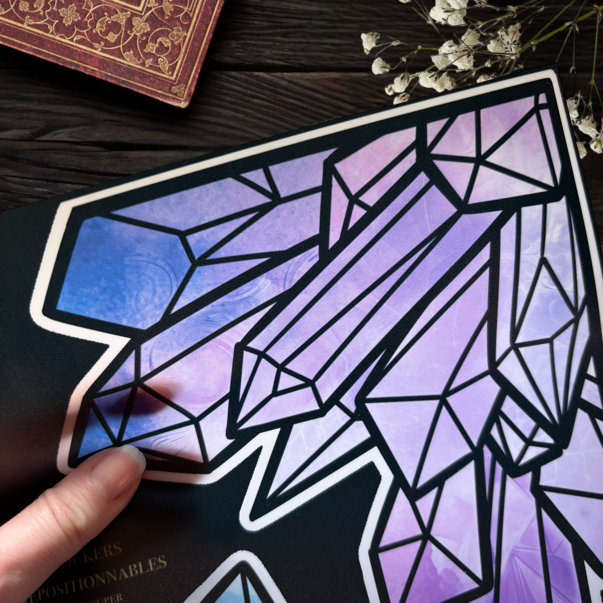 Cristaux d’améthyste. Stickers repositionnables. A4 à découper