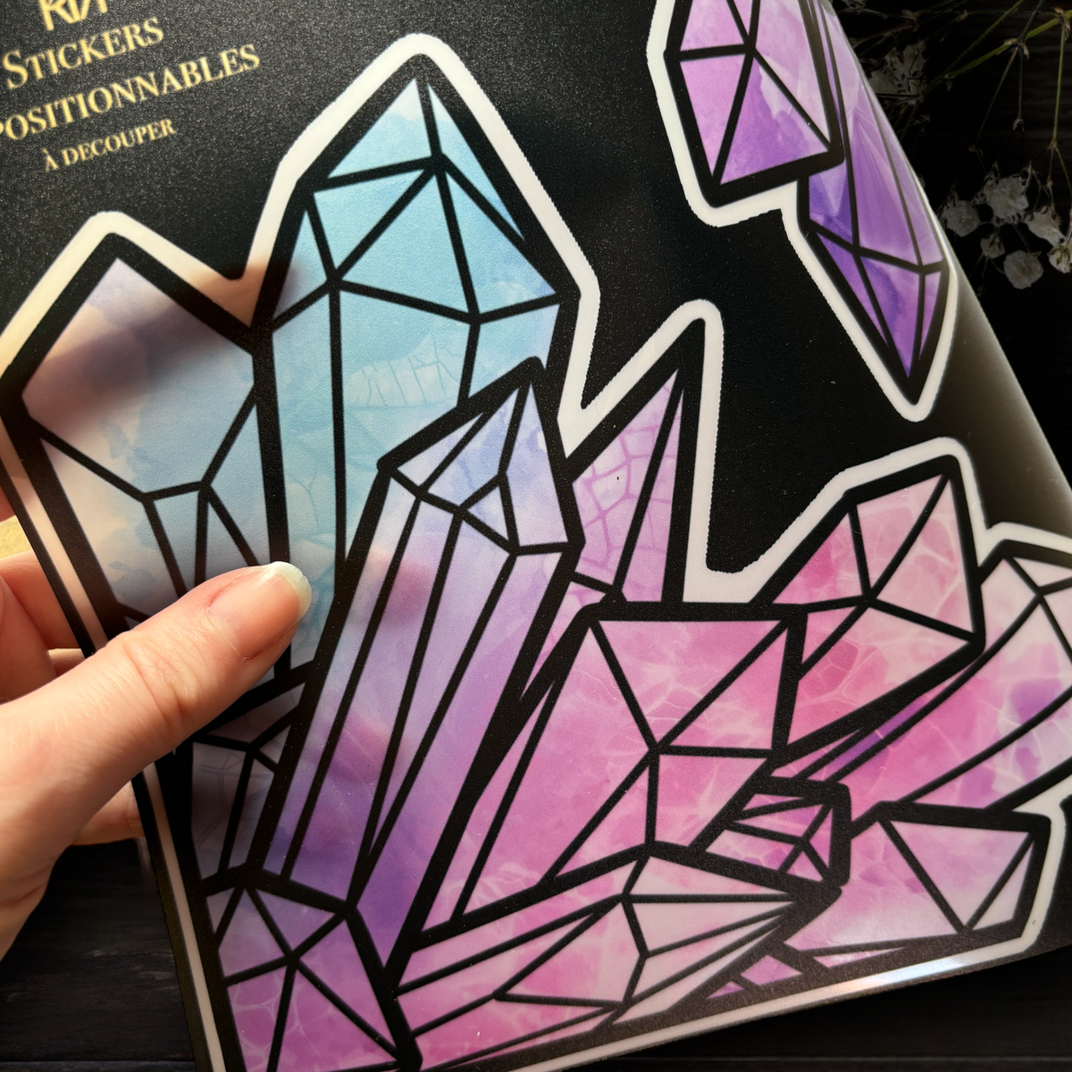 Cristaux d’améthyste. Stickers repositionnables. A4 à découper