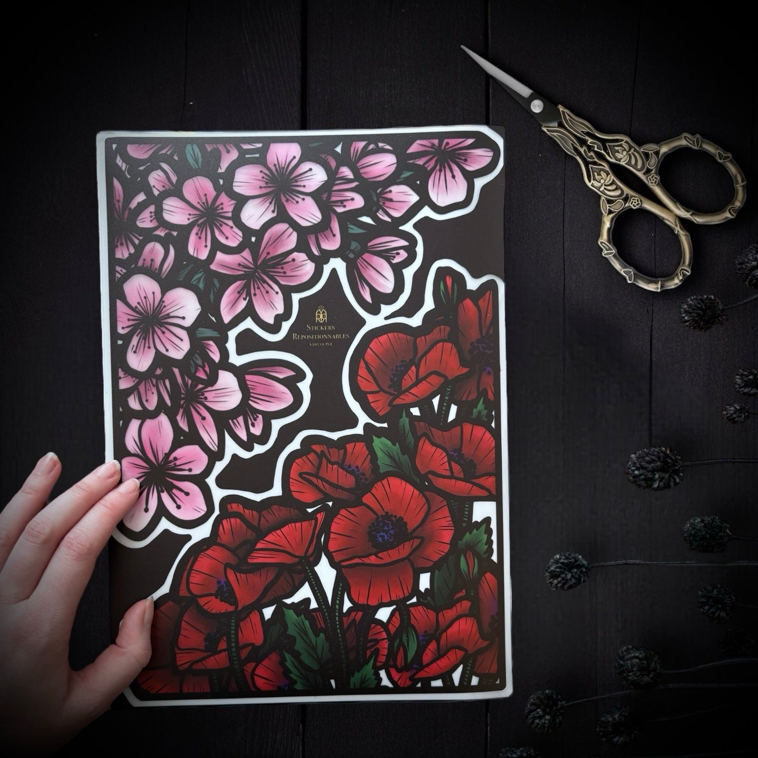 Fleurs de coquelicots. Stickers repositionnables. A4 à découper
